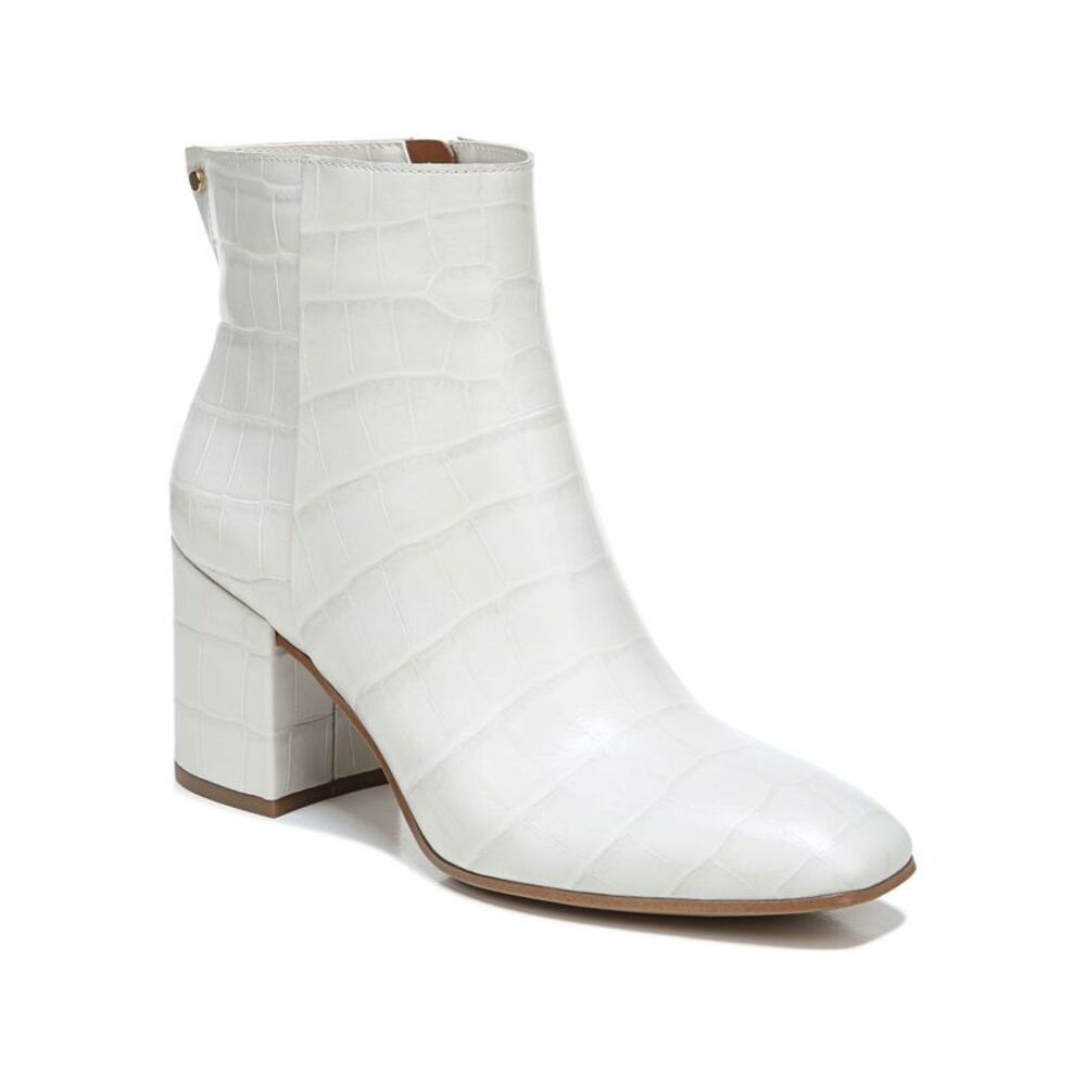 FRANCO SARTO Womens White Crocodile Tina Toe Block Heel Leather Booties 9 M
